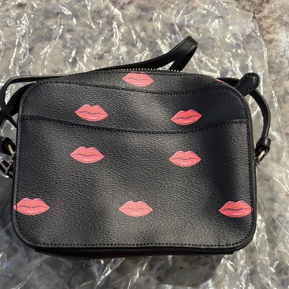Coach Black Crossbody Bag with Pink Lip Prints - Picture 6 of 8